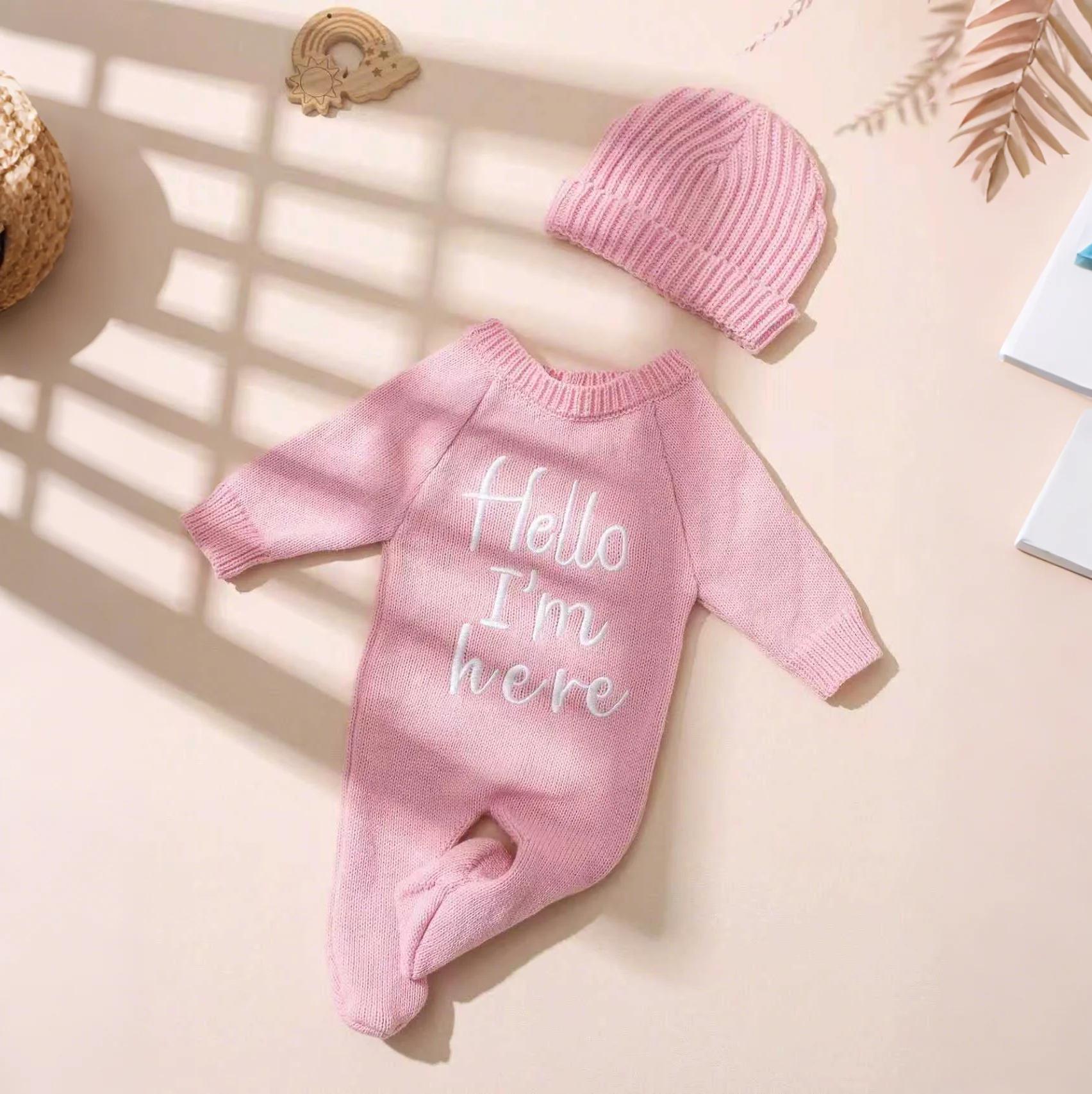 Combinaison bébé Ylsteed 'Bonjour' broderie tricot naissance - Tenue photo nouveau-né garçon fille pieds