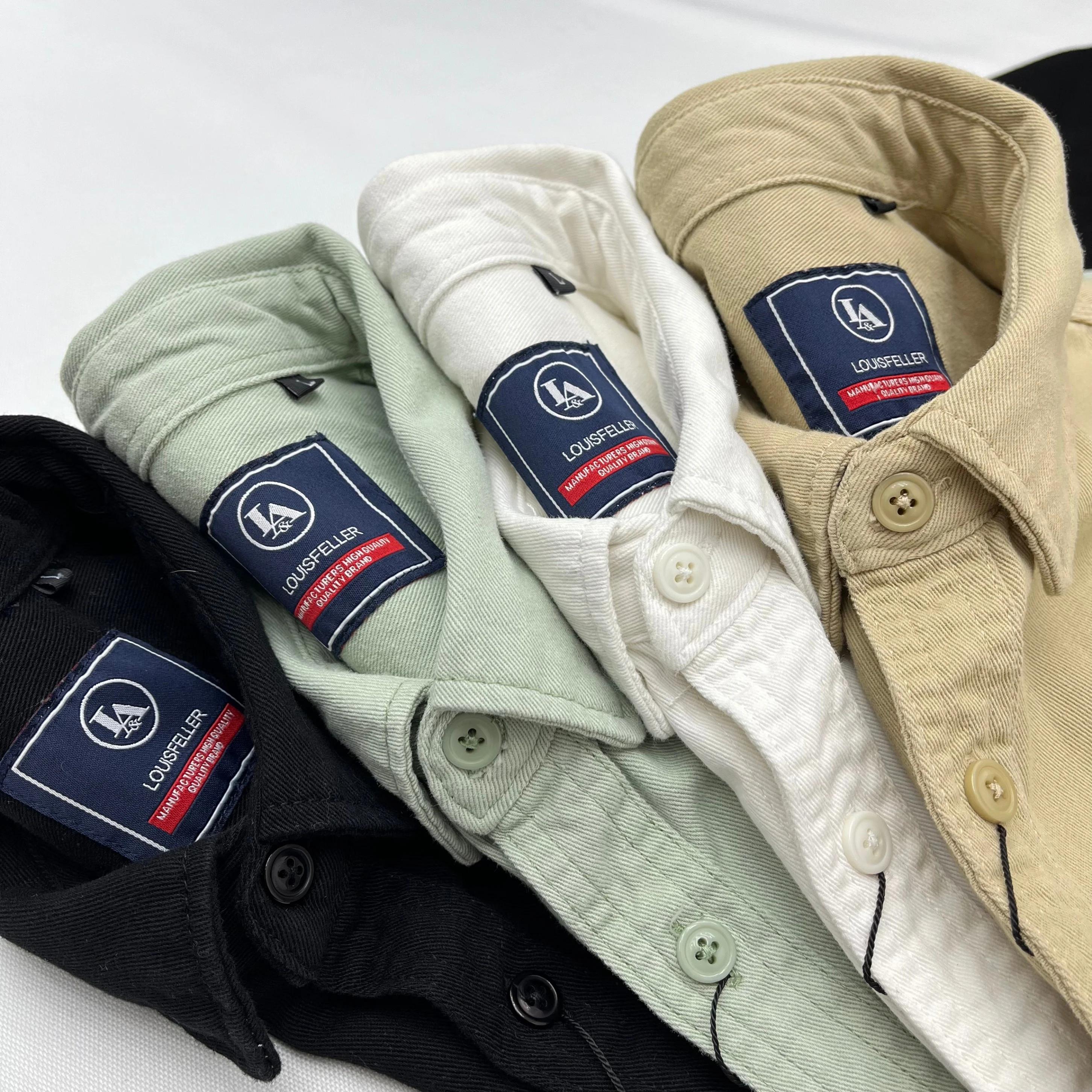 Automne nouveau japonais rétro lourd sergé à manches longues col rabattu 100% coton chemise hommes m