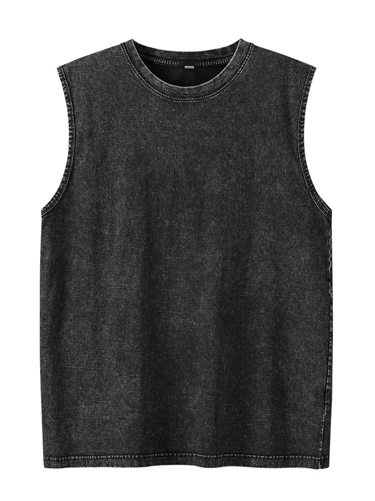 Débardeur d'été en coton lavé pour hommes, t-shirt d'entraînement sans manches pour gymnastique musc