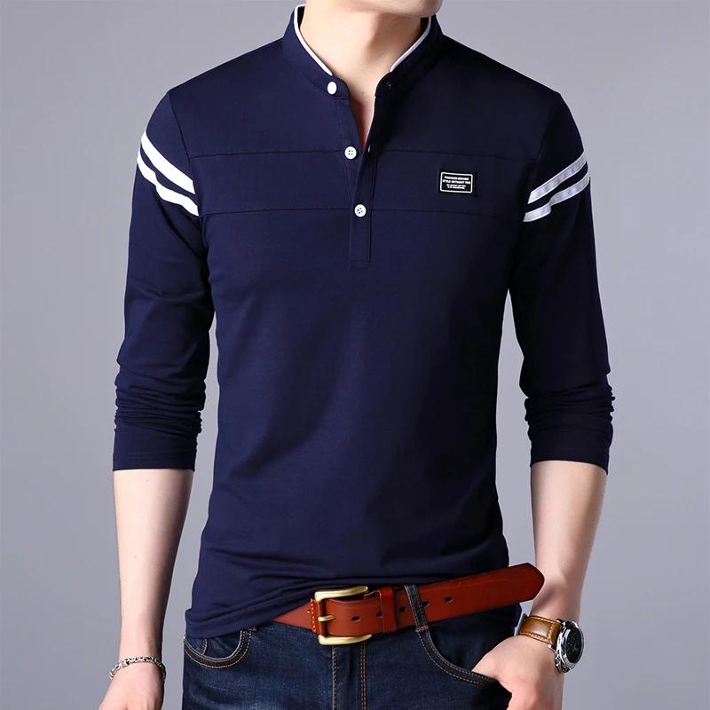 T-shirt POLO à manches longues pour hommes, décontracté, en coton, respirant, col montant, chemise c