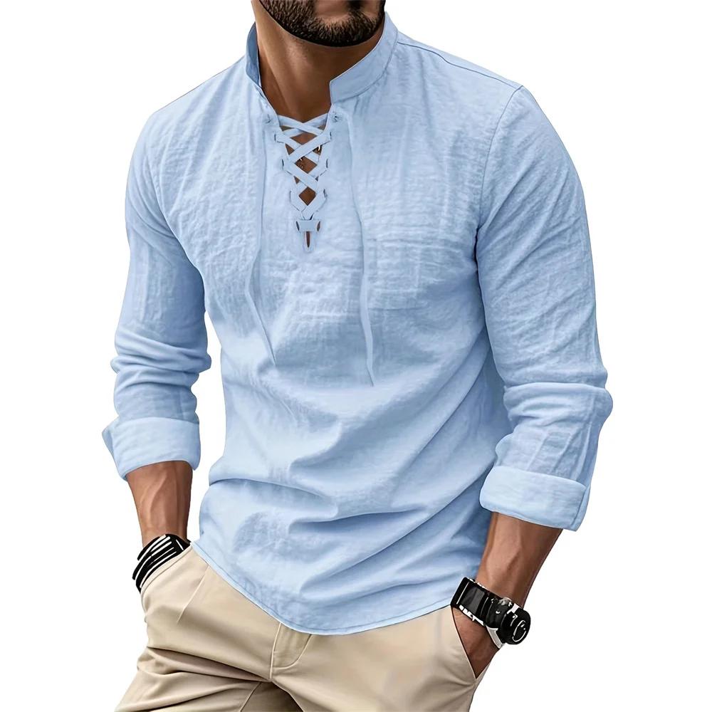 T-shirt Vintage à col en v pour hommes, en coton et lin, Pirate, Viking médiéval, gothique, chemises