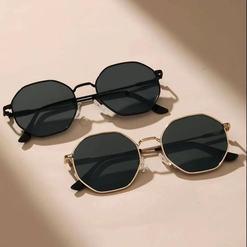 Lunettes de soleil classiques à monture géométrique et ronde en métal, 2 pièces, à la mode, pour déc