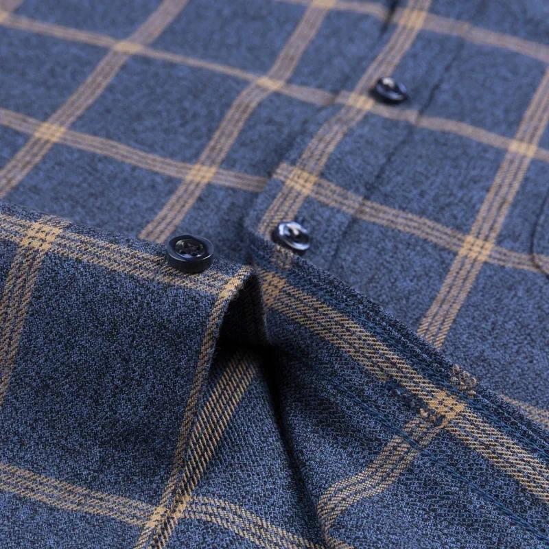 Chemise à carreaux en pur coton pour hommes, manches longues, coupe régulière, décontractée, surdime