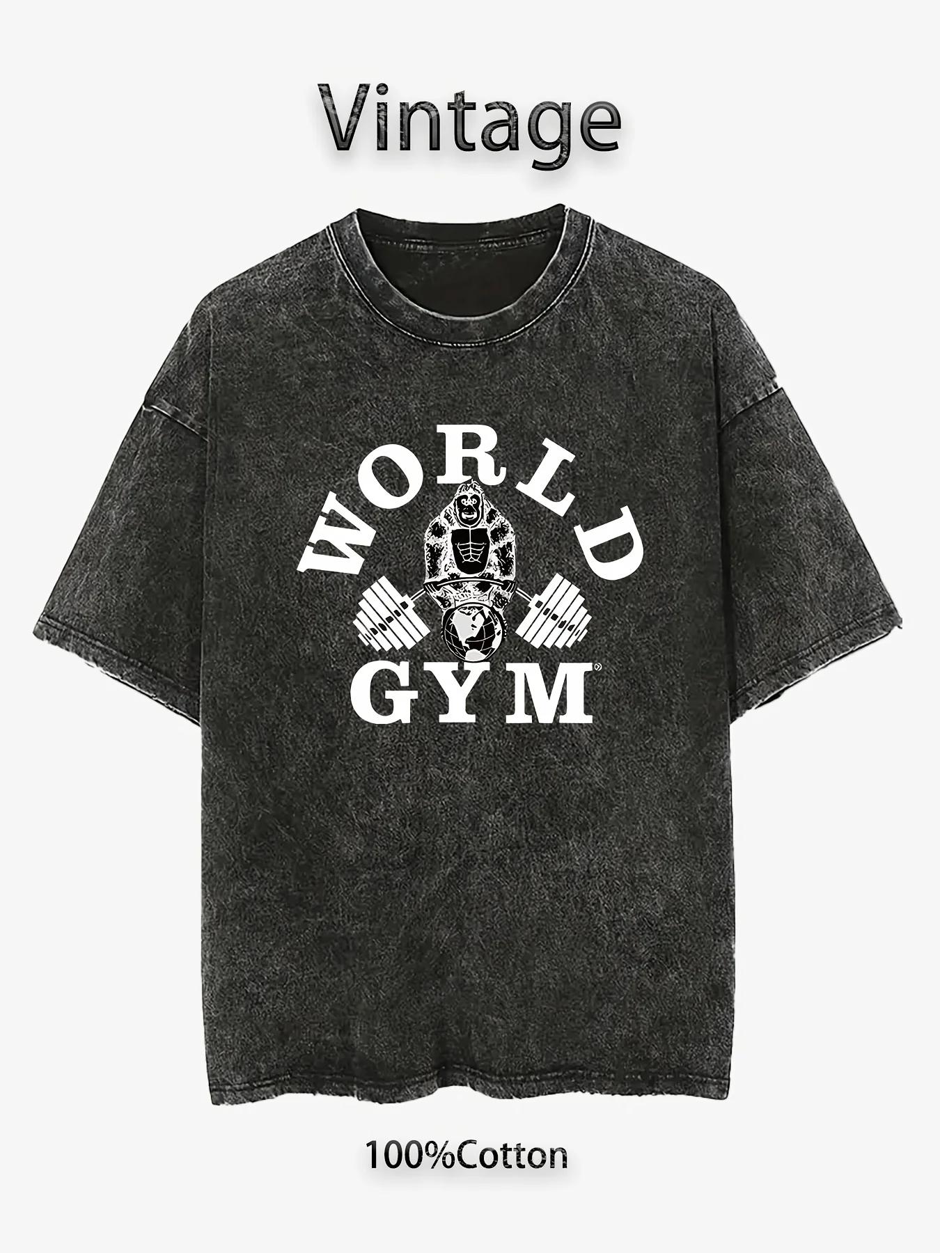T-shirt d'été pour homme, style rétro, 100 % coton, délavé et vieilli, coupe ample, avec motif impri