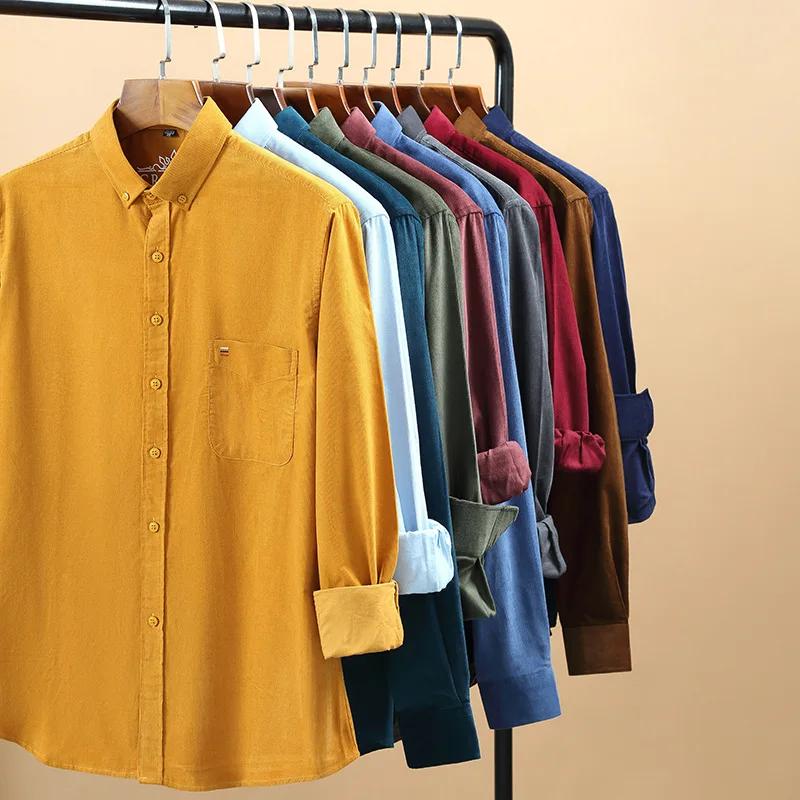 Chemise en velours côtelé pour hommes, grande taille 6XL 7XL, manches longues, basique, décontractée