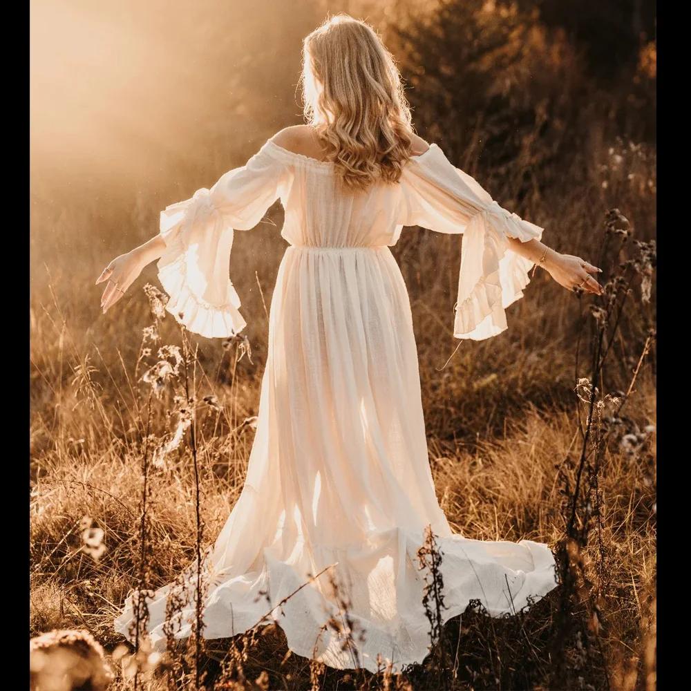 Robe de Femme Enceinte Style Boho, Confortable, Lin, Coton, Dentelle, Manches sulf, Tenue de Photogr