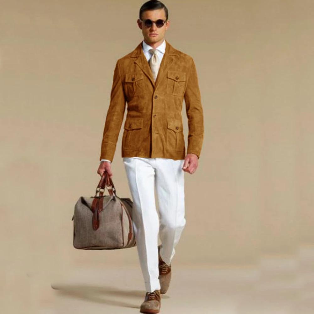 Blazer en daim pour hommes, costume élégant, robe à simple boutonnage, costumes modernes pour hommes
