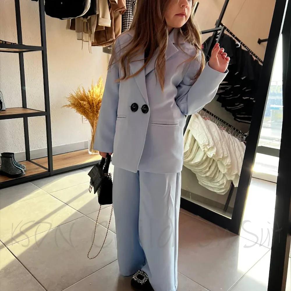 Costume pour filles, ensemble 2 pièces à la mode, revers cranté, Double boutonnage, vêtements de cér