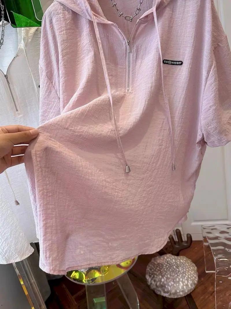 T-shirts surdimensionnés femmes été à capuche à manches courtes T-shirt français mince hauts mode co