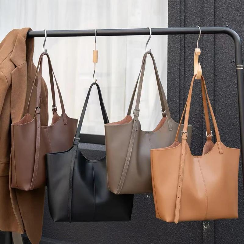 Sac fourre-tout en cuir véritable naturel pour femmes, sac à main en cuir de vache souple de grande 