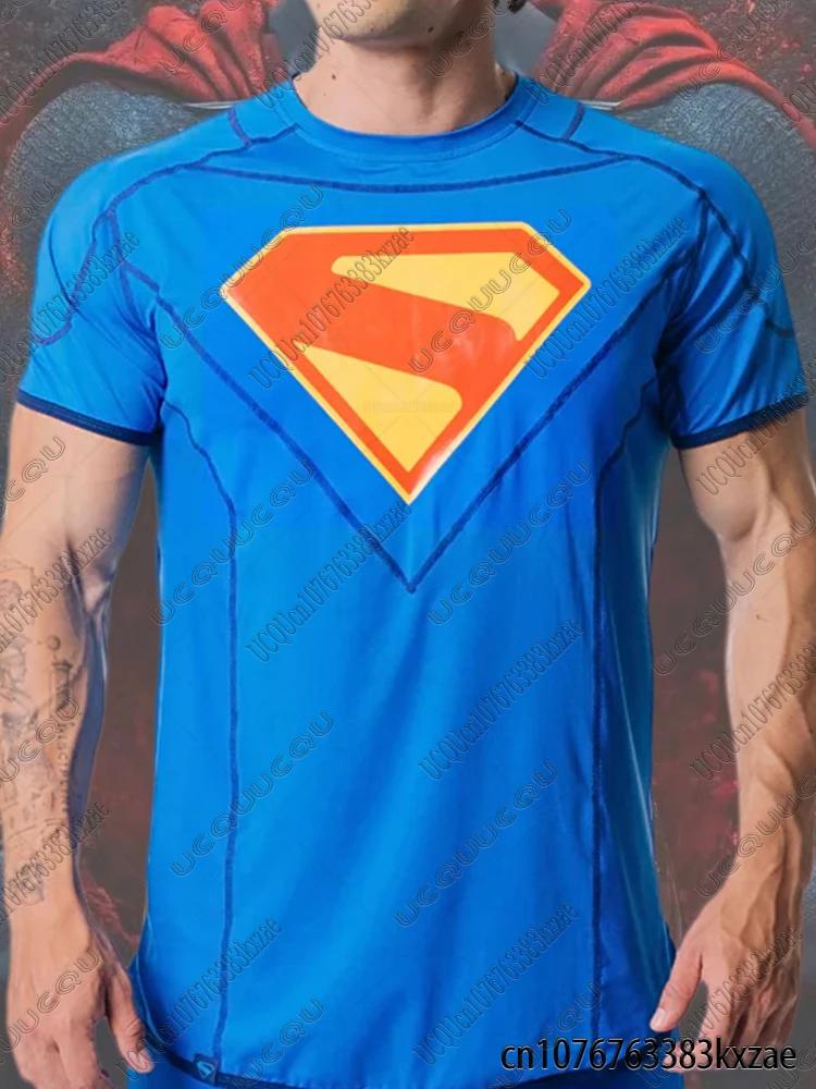T-shirts de fitness Superman, t-shirts à manches courtes pour musculation, t-shirts décontractés à c