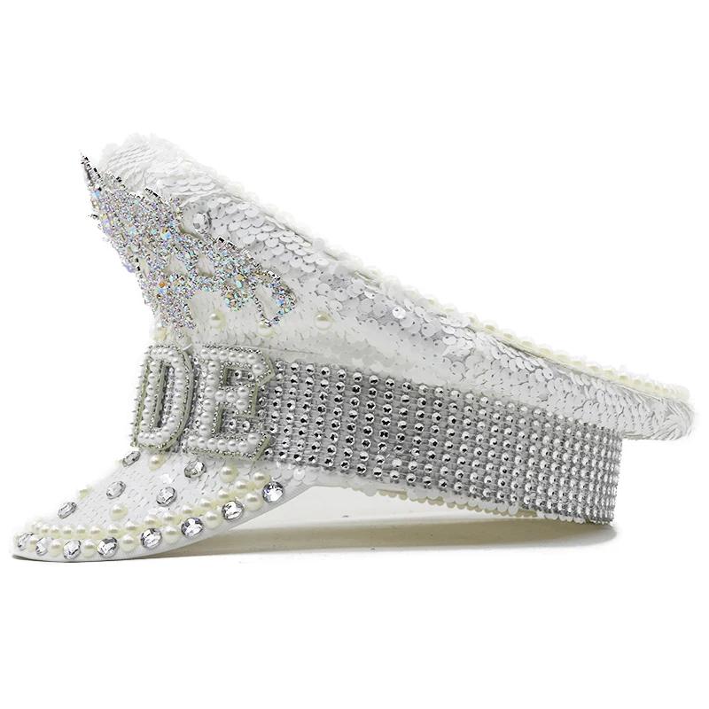 Chapeau militaire de luxe pour femmes, chapeau de luxe à paillettes brûlantes, capitaine sergent, st