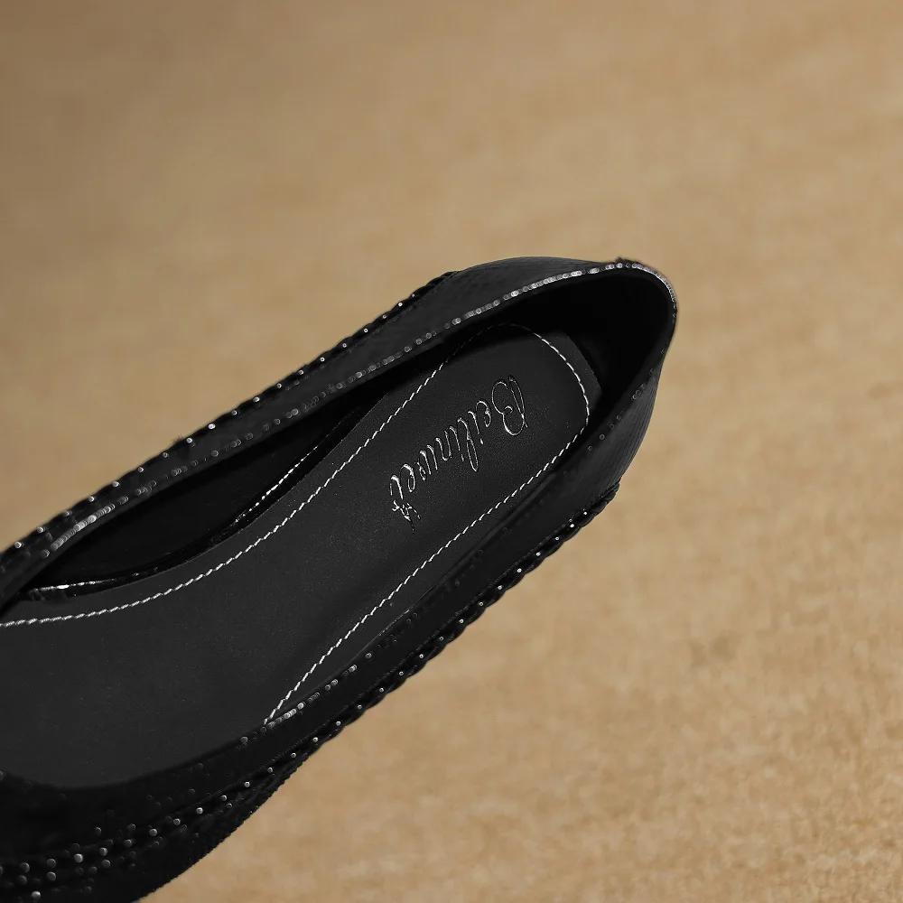 【JOCHEBED HU】 femmes en cuir véritable patchwork bout pointu chaussures plates à enfiler dames éléga