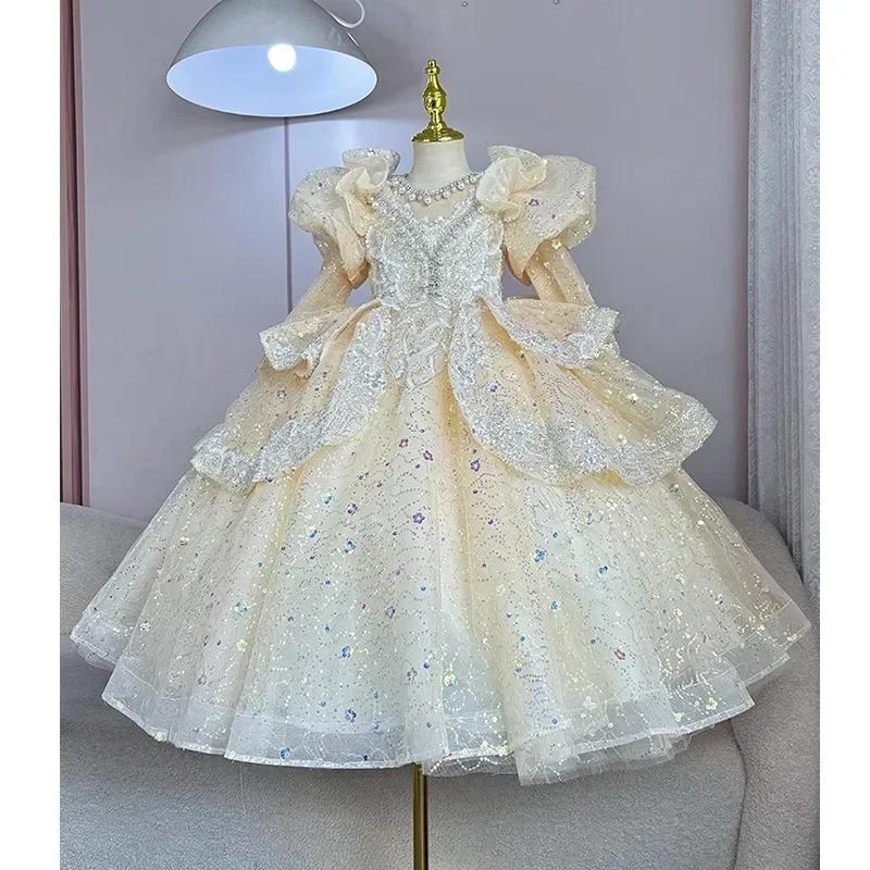 Robe de spectacle pour enfants, tenue de princesse à fleurs pour filles, vêtements de fête scintilla