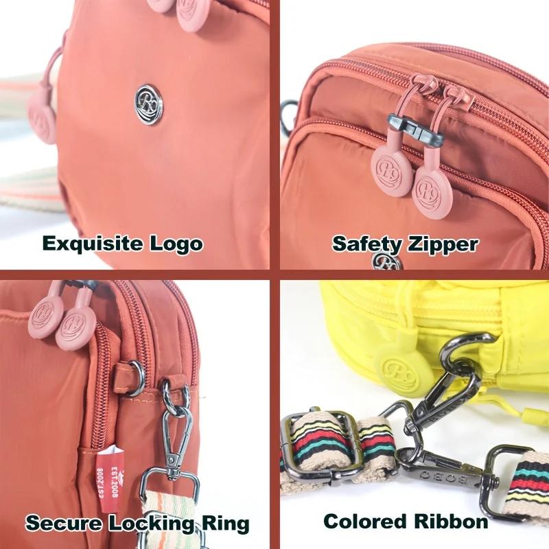 Sac à bandoulière pour femmes, sac à main pour téléphone portable, matériau en Nylon, 3 poches, ferm