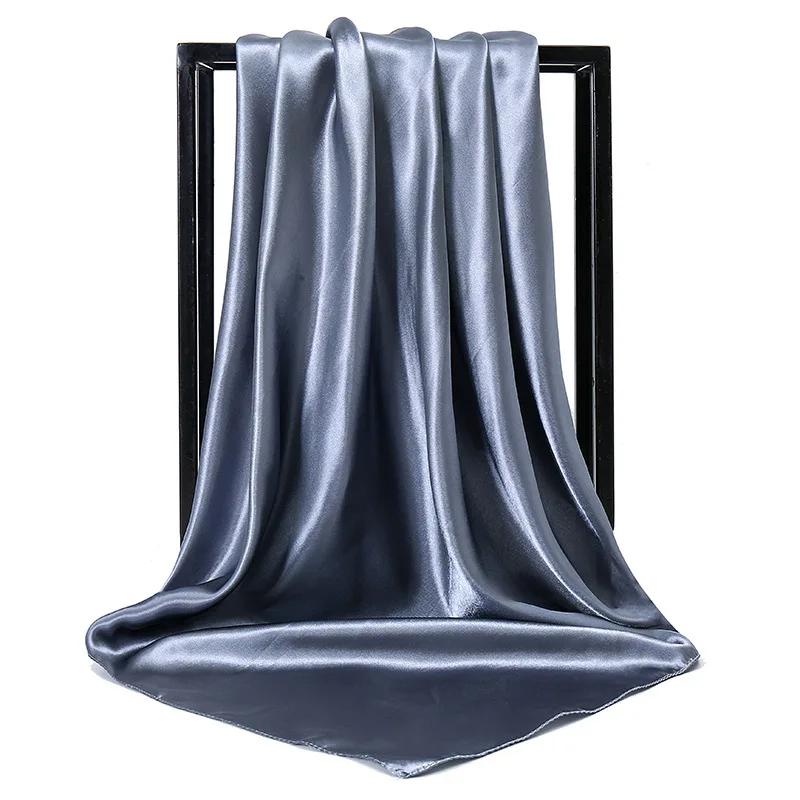 Marque de luxe Foulard en soie femmes Satin couleur unie Hijab foulards musulman paréo Bandana femme