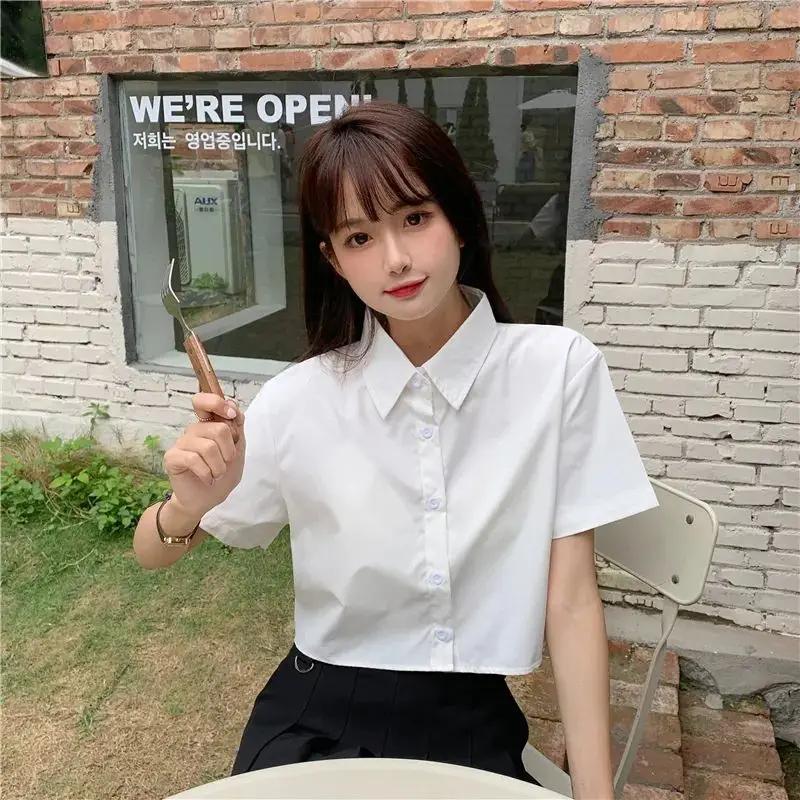 Chemise blanche courte surdimensionnée pour femmes, manches courtes, col Polo, boutonnée, chemises c