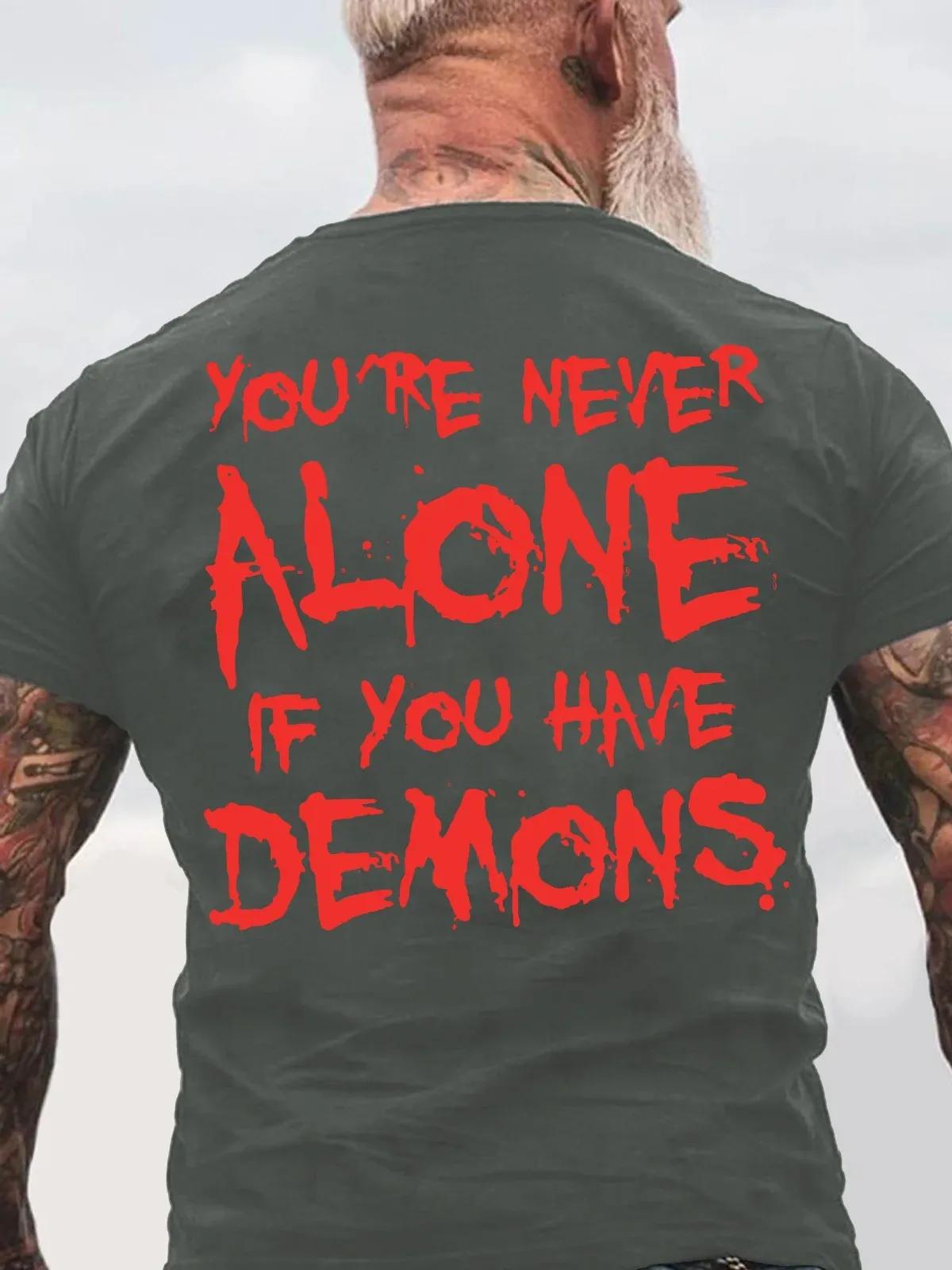 T-shirt imprimé dos noir en coton, vous n'êtes jamais seul si vous avez des démons