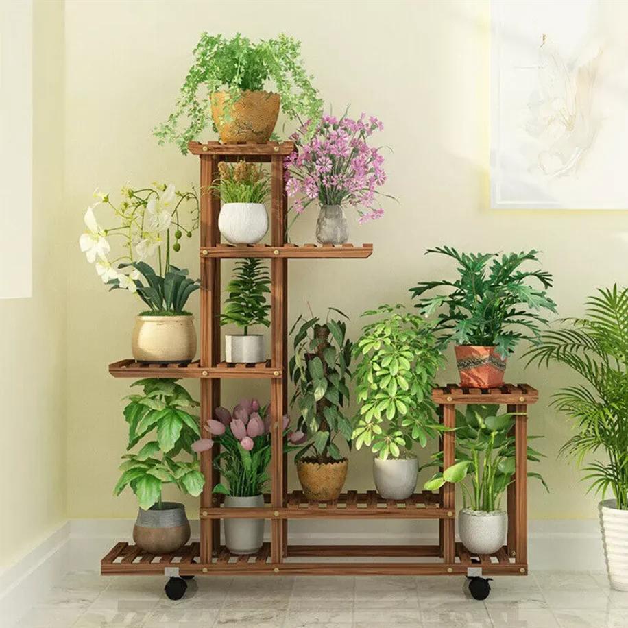 Support pour plantes en bois multicouche, support pour Pot de fleurs roulant d'intérieur et d'extéri