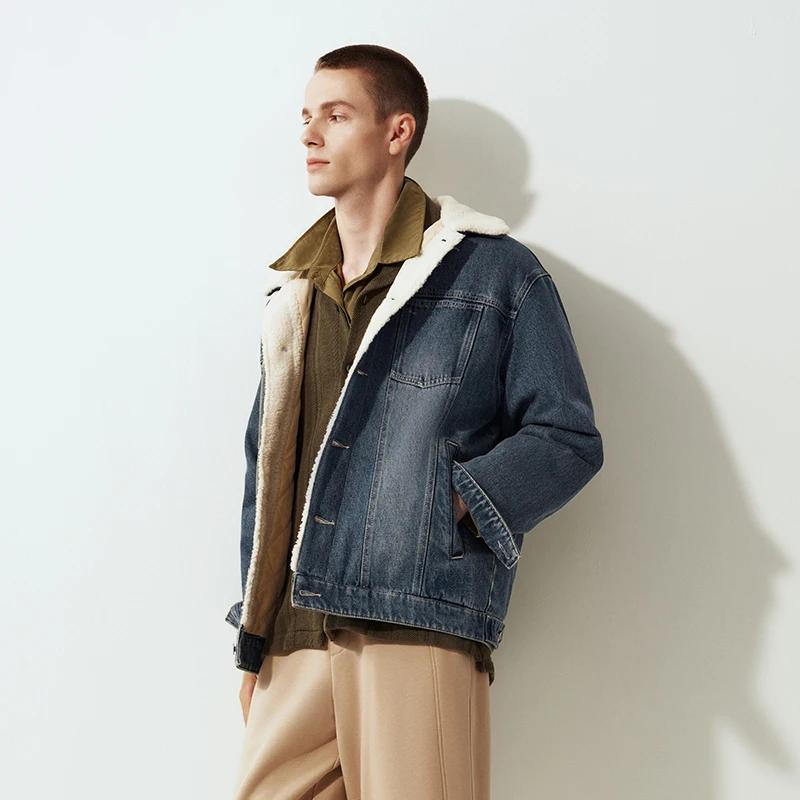 Semir Denim veste hommes hiver coton manteau 2025 nouvelle rue rétro en détresse fausse laine d'agne