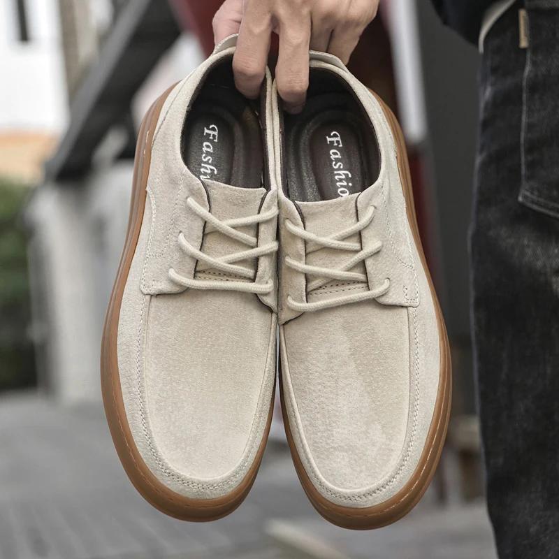 Chaussures décontractées en cuir suédé de haute qualité, baskets à lacets à talon bas, chaussures pl