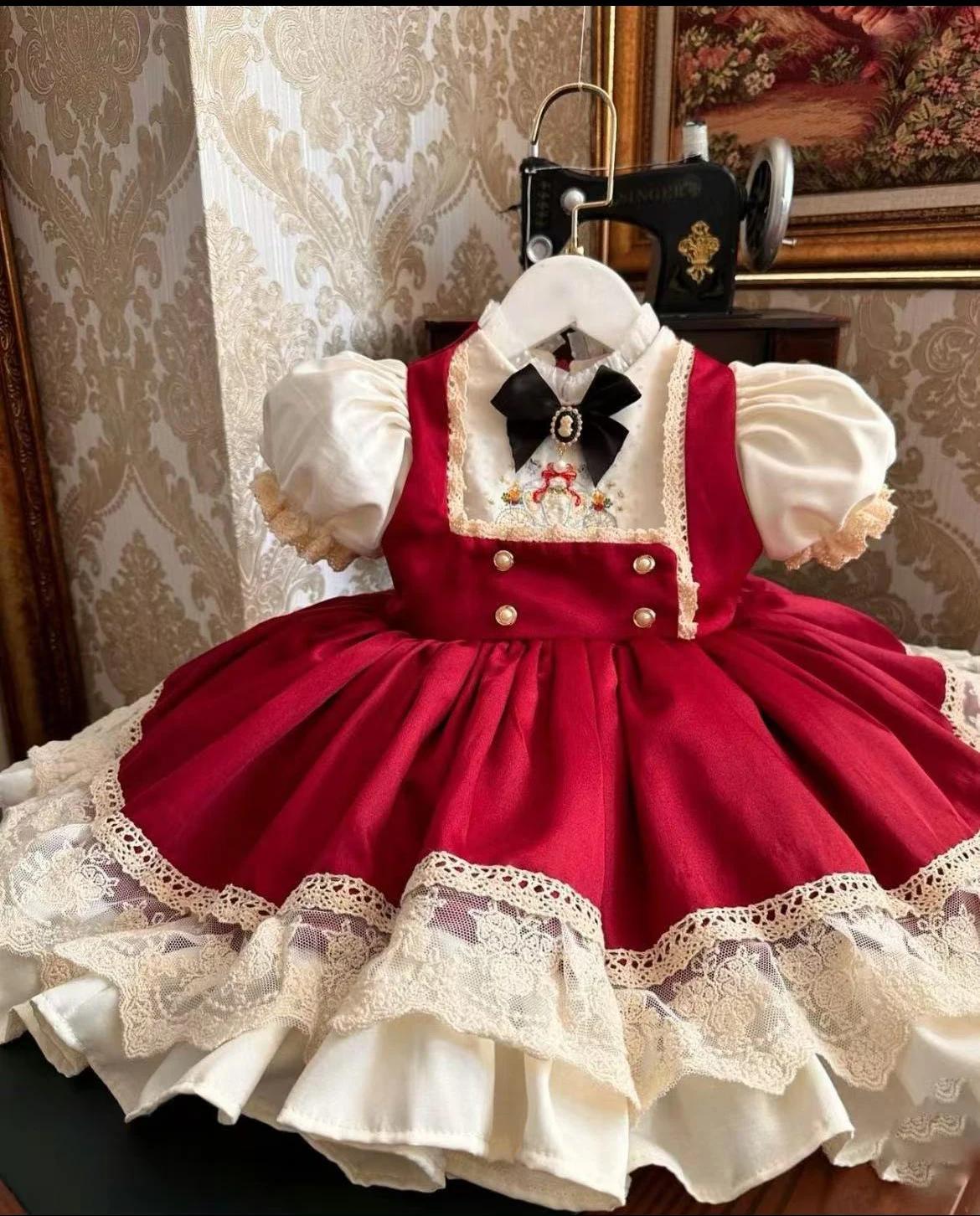 Robe de princesse Vintage bordeaux pour bébé fille de 0 à 12 ans, pour photographie de vacances, noë