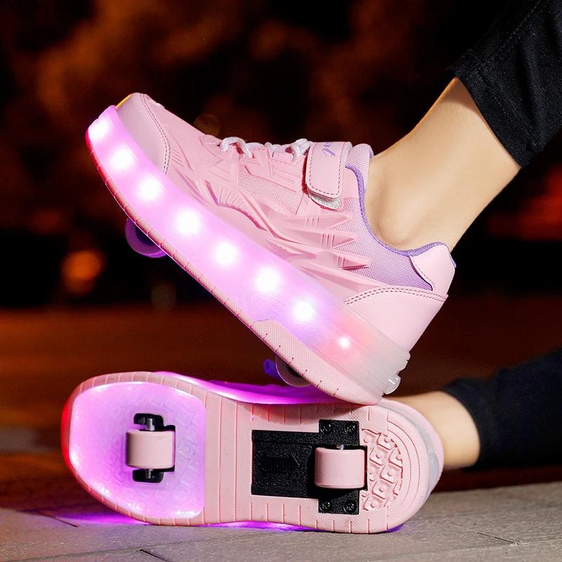 Chaussures de patins à roulettes lumineux LED pour filles – Baskets tendance et respirantes pour enf