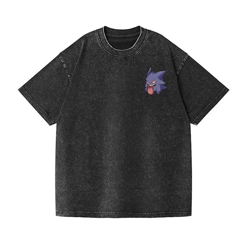 T-shirt unisexe Gengar Pokémon Anime surdimensionné pour homme, style vintage délavé, tee-shirt à ma