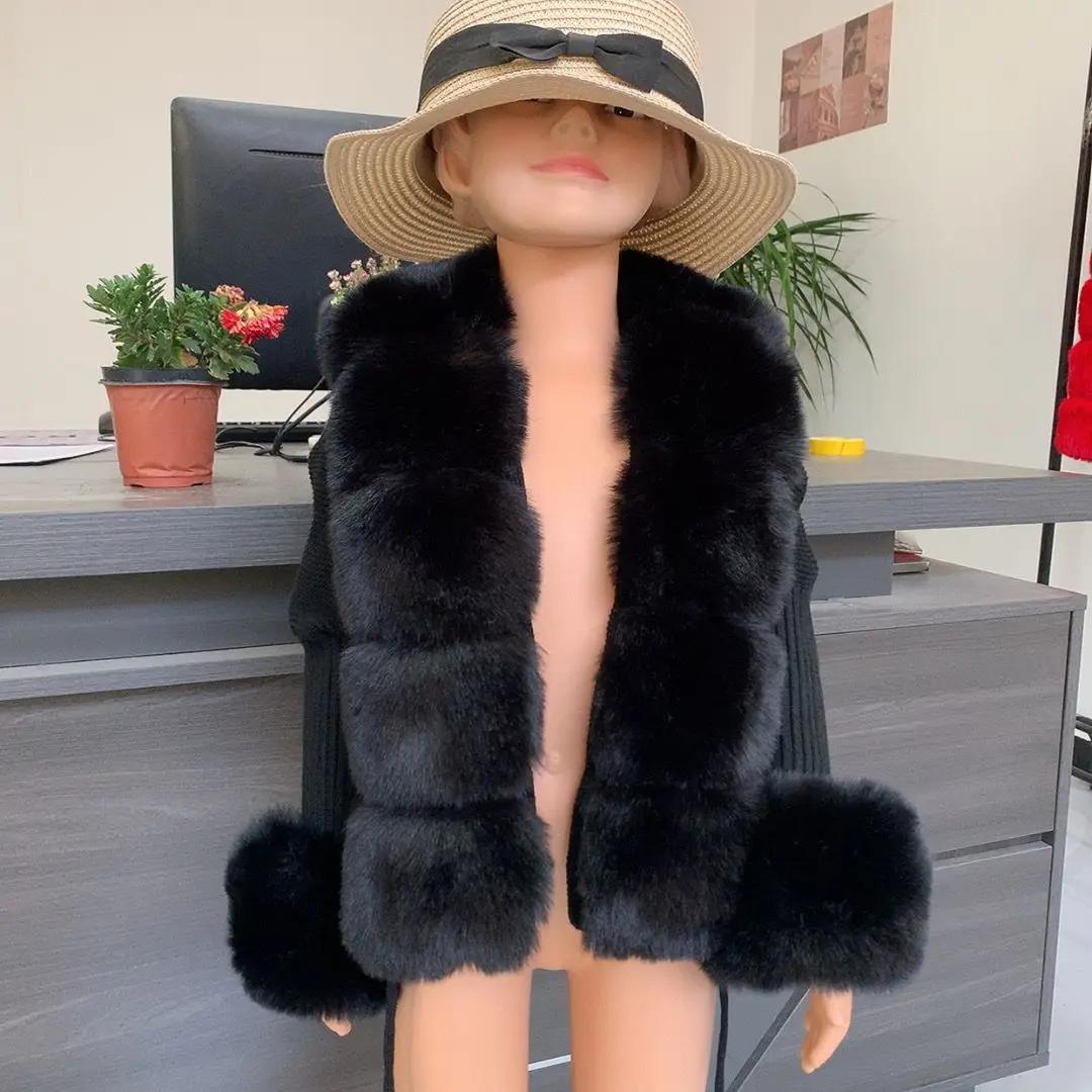 Nouveau cardigan en fausse fourrure pour enfants automne et hiver cardigan en fourrure tricotée en f