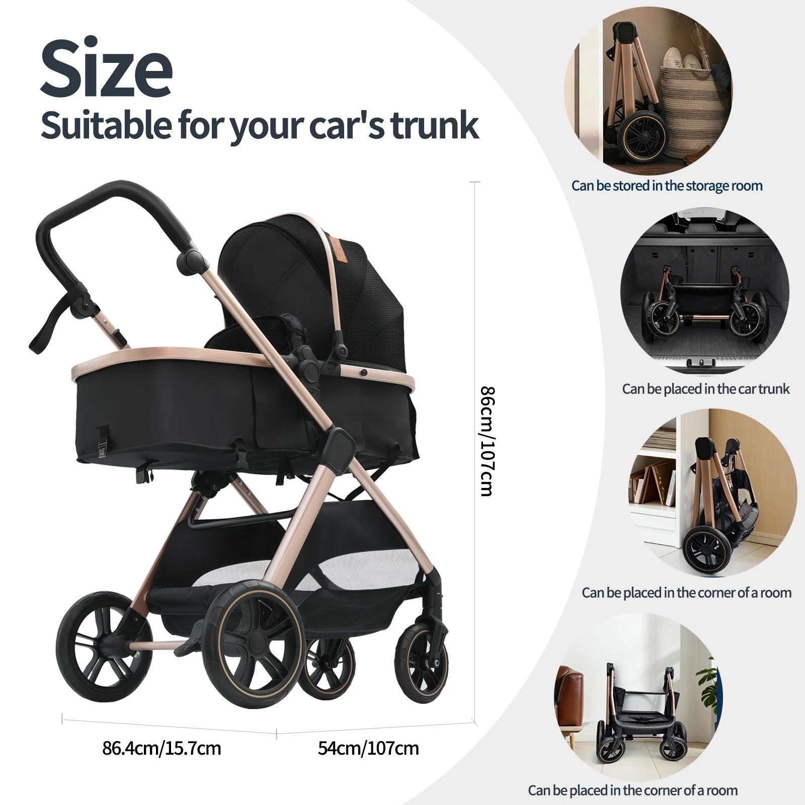 Poussette 3 en 1 légère et pliable pour bébé, système de voyage, landau, siège réversible haute posi