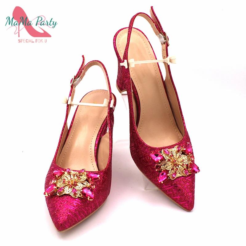 Ensemble chaussures et sac pour femmes africaines, couleur fuchsia, design classique italien, haute 