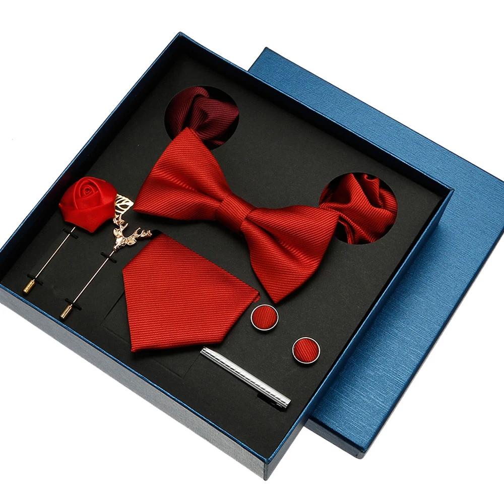 Rouge bleu noir classique cravate pour hommes poche carré boutons de manchette ensembles hommes coul