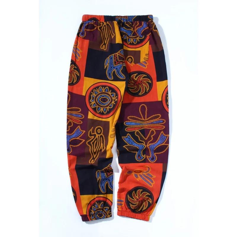 Pantalon léger en mélange de coton et de lin pour hommes, décontracté, avec cordon de serrage, impri