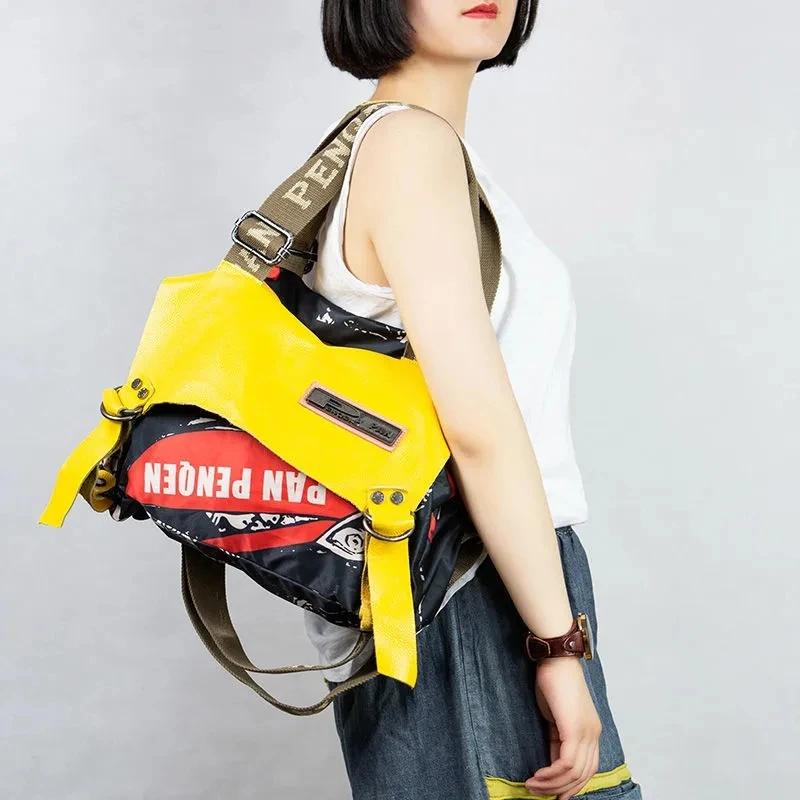 Jamhoo-Sacs à main en cuir vintage pour femmes, sac à bandoulière en toile de grande capacité, sac m