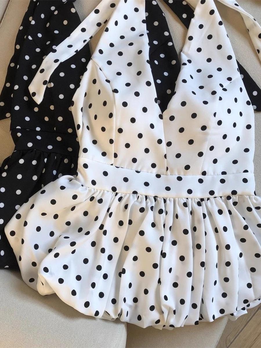 Nouveau débardeur court sexy dos nu pour femme, style babydoll de plage, à pois, col en V, sans manc