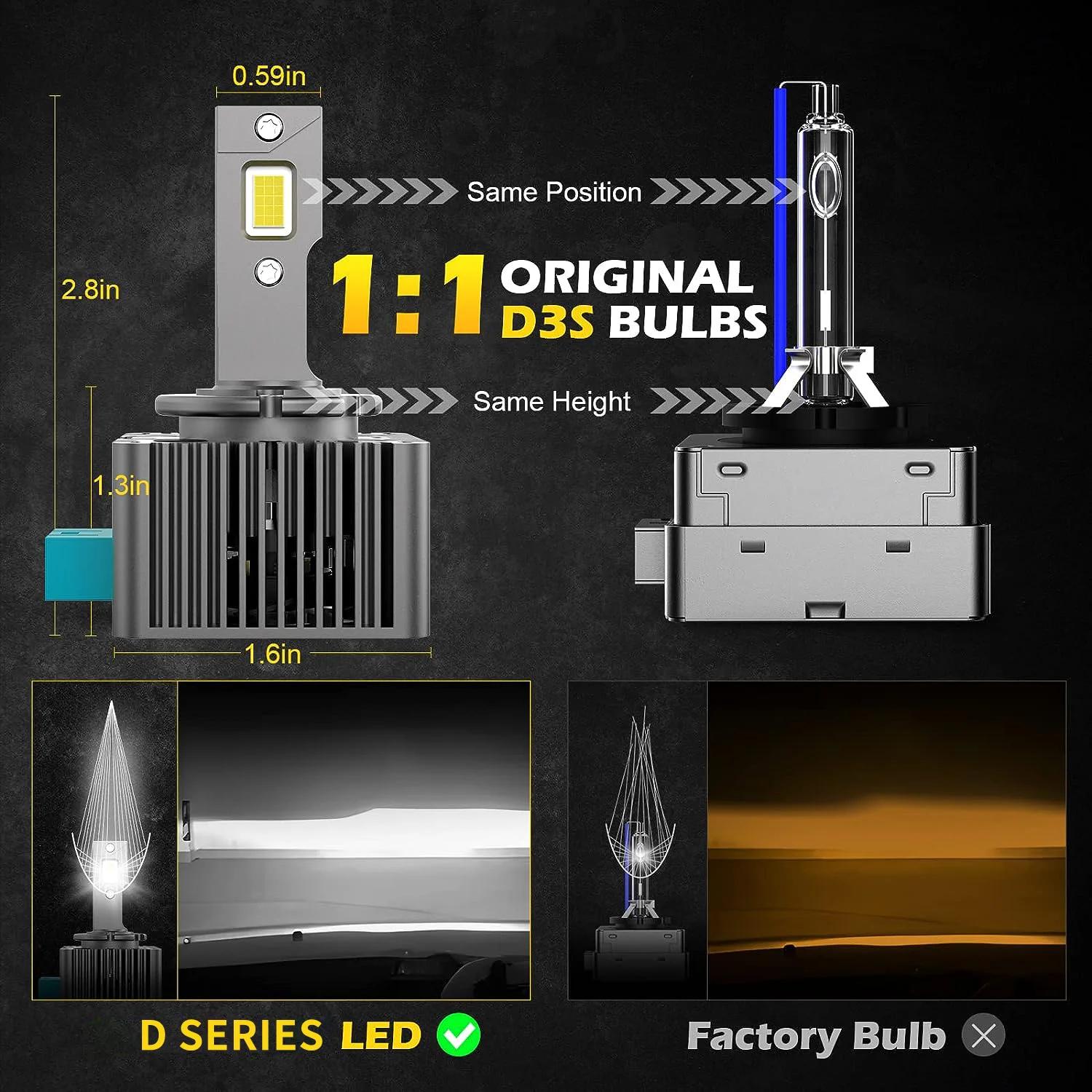 Ampoules de phares de voiture LED série D D1S D3S D2R D2S D4R D4S D5S D8S Turbo lumières 6000K 70W, 