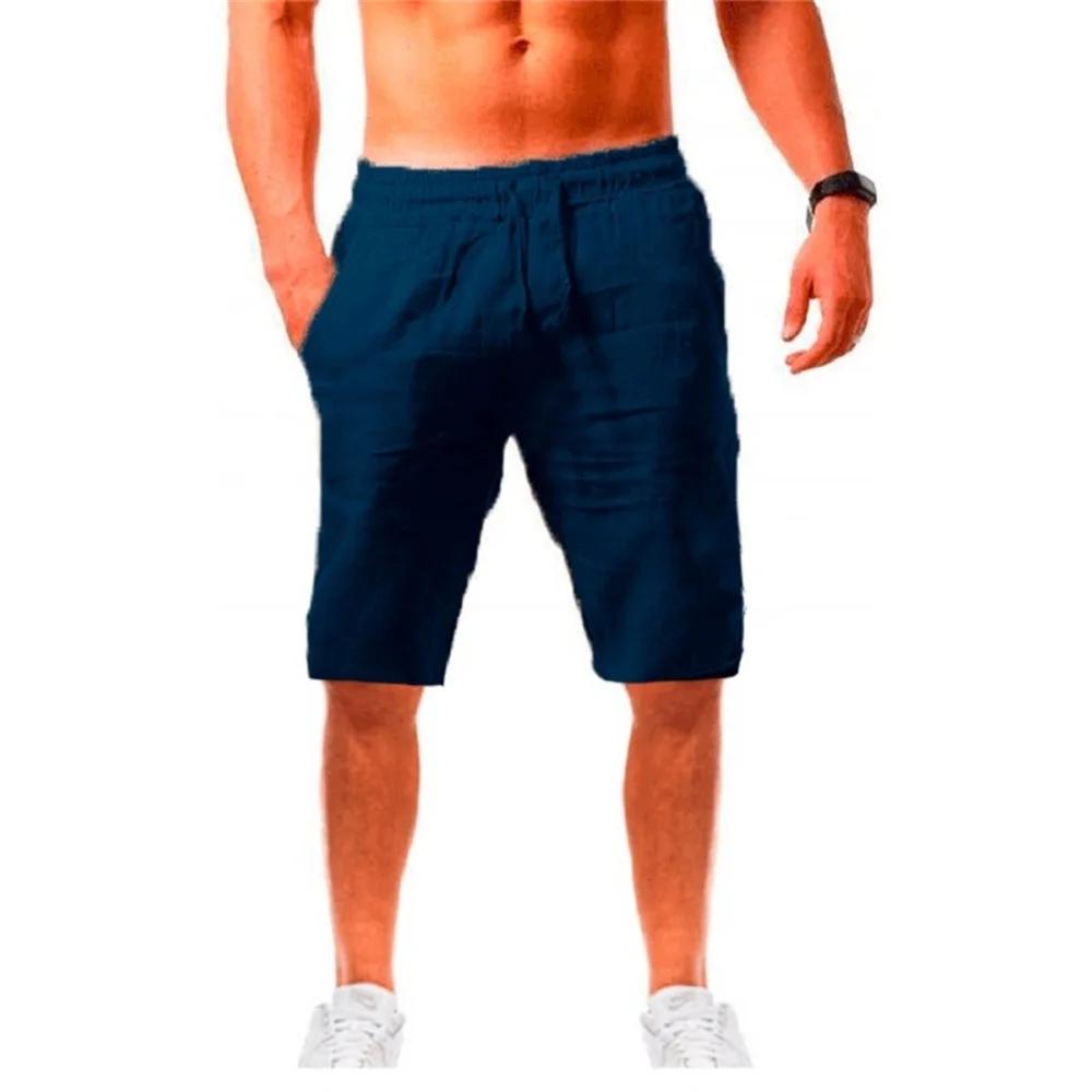 Nouveaux hommes coton lin Shorts pantalon mâle été respirant couleur unie lin pantalon Fitness Stree