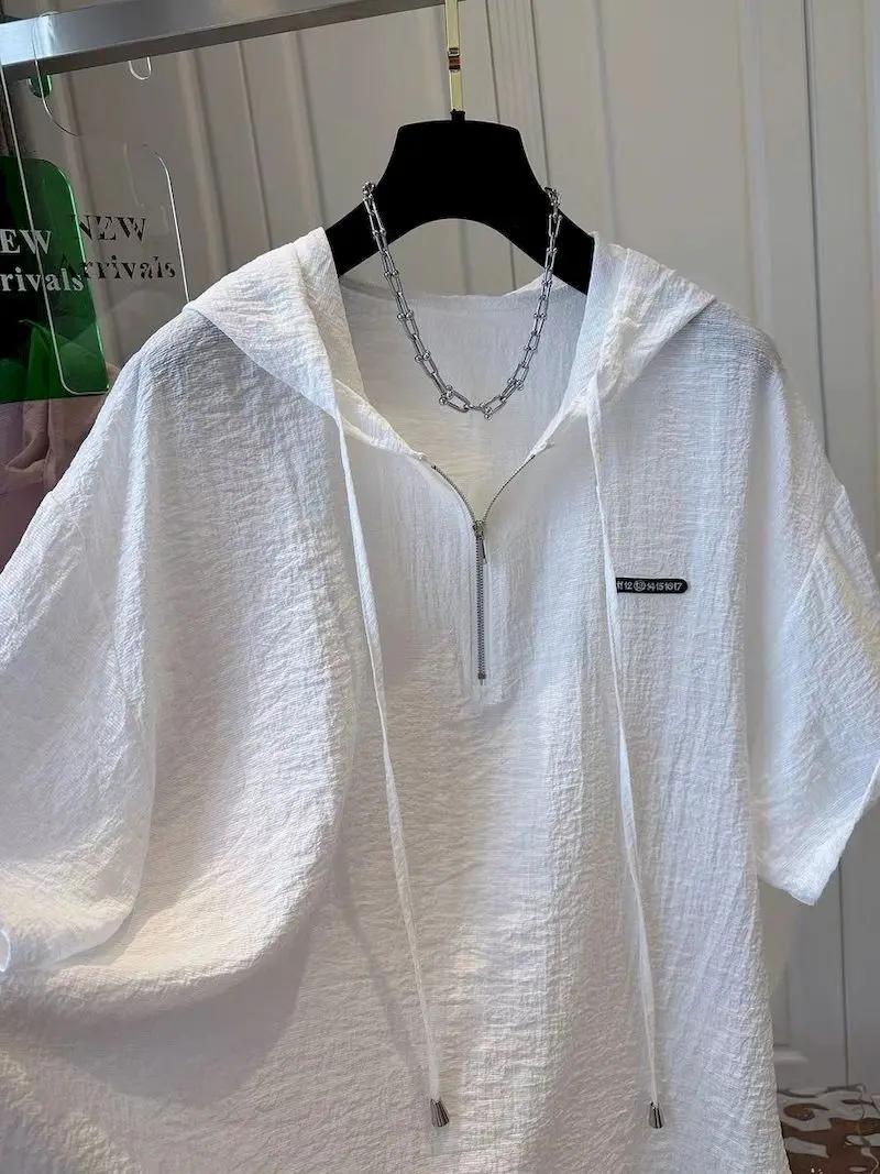 T-shirts surdimensionnés femmes été à capuche à manches courtes T-shirt français mince hauts mode co