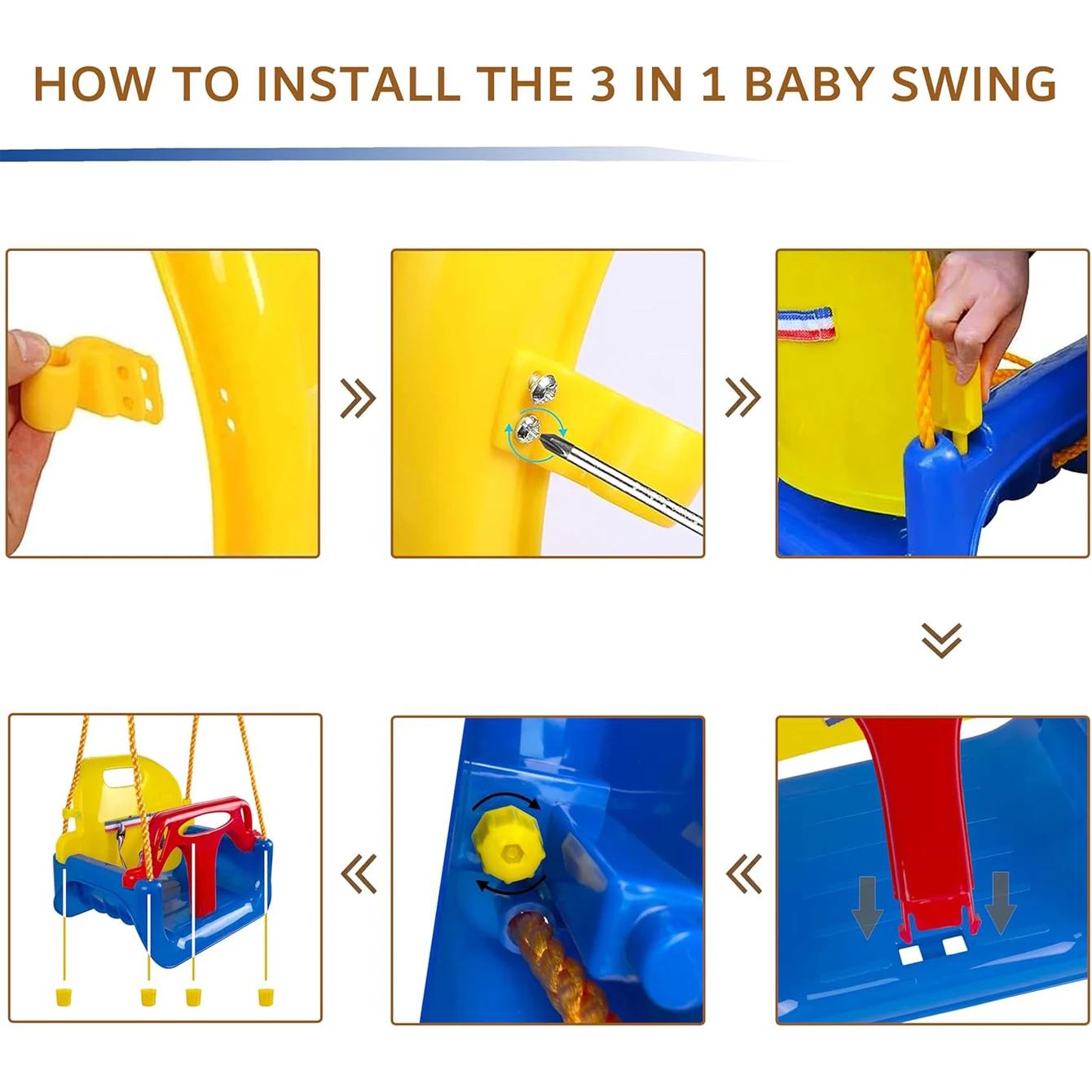 Siège de balançoire pour bébé 3 en 1, balançoire pour tout-petit, anti-dérapant, poignées sécurisées