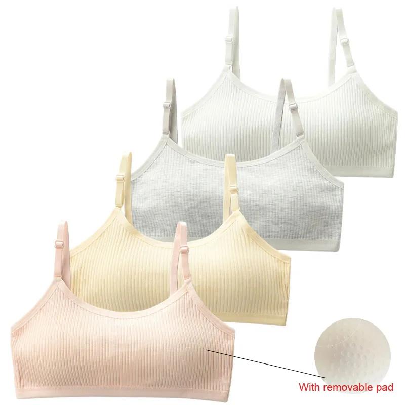 4 pièces soutiens-gorge coton filles amovibles éponge - Puberté adolescentes respirant - Lot complet
