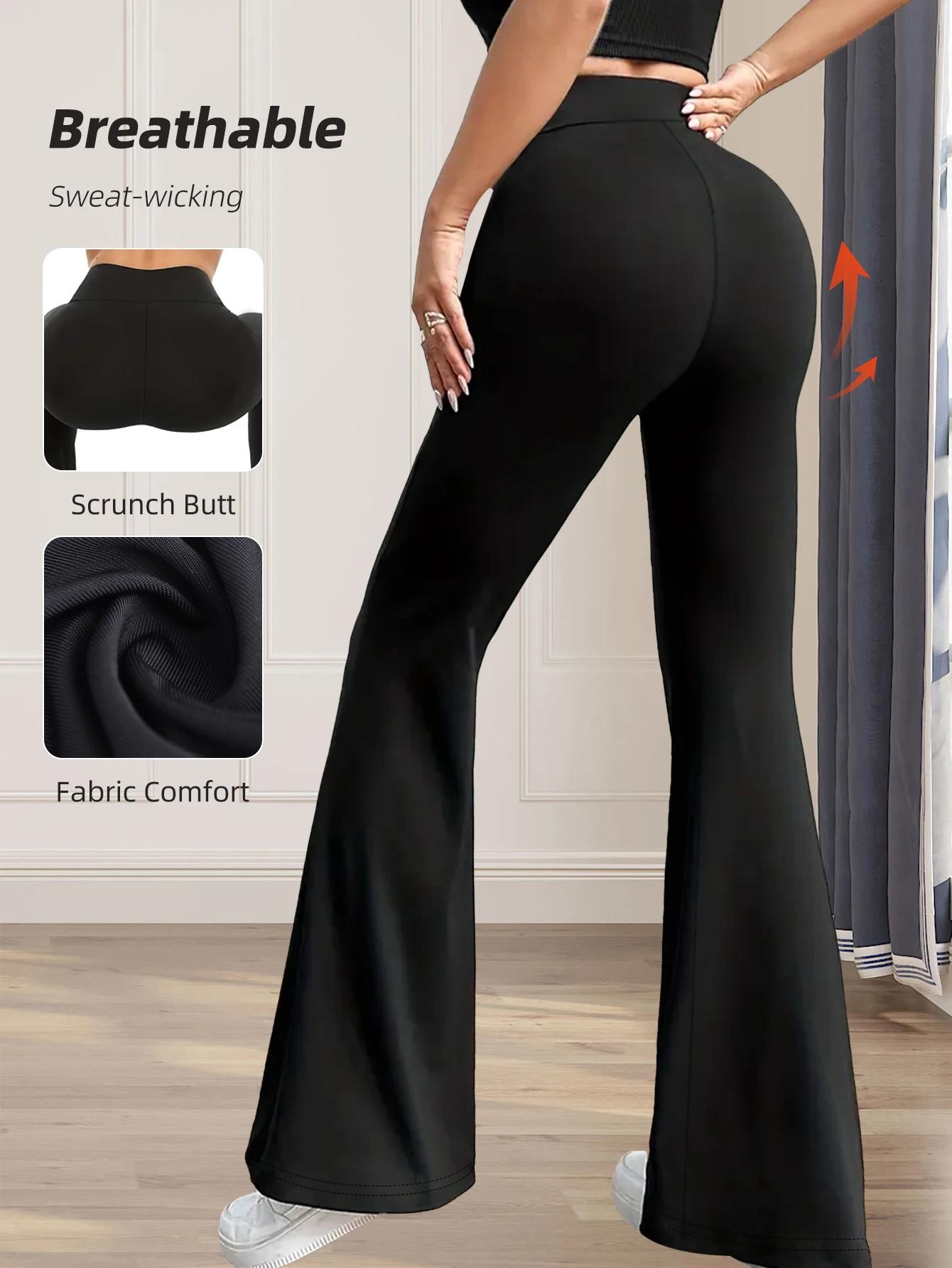 Pantalon évasé moulant taille haute pour femmes, pantalon noir long à jambes fines, pantalon fin à j