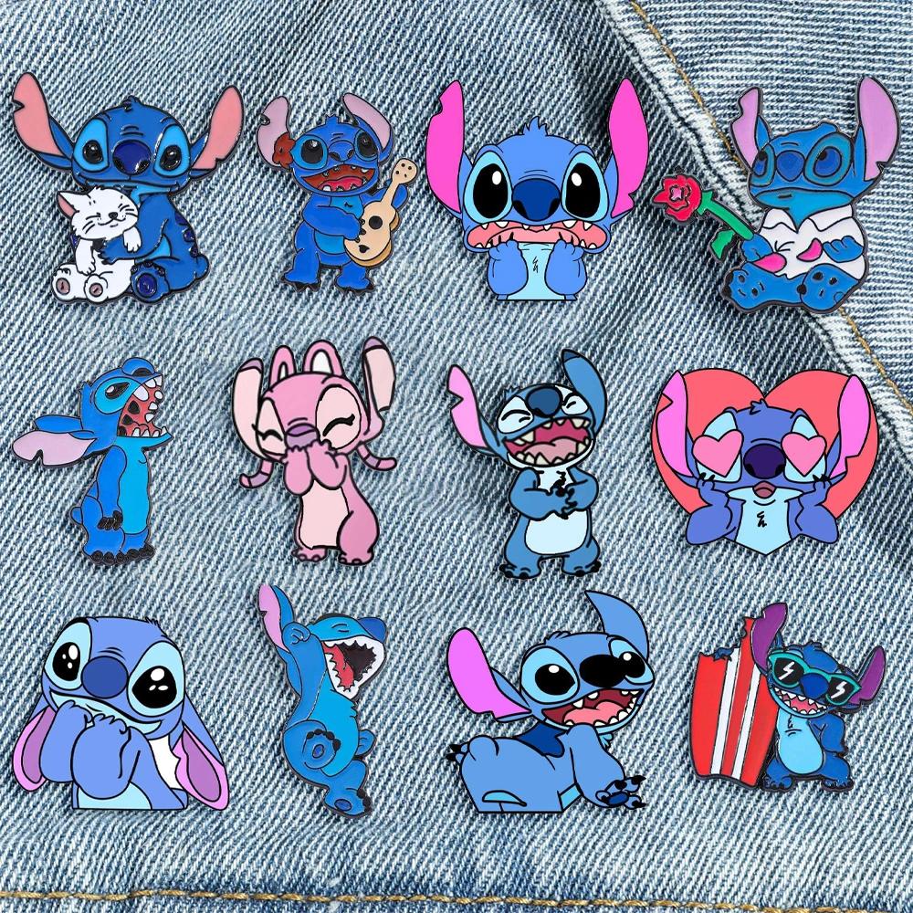12 Pièces Broches en émail de la série Stitch, mignonnes, créatives et amusantes, badges métalliques