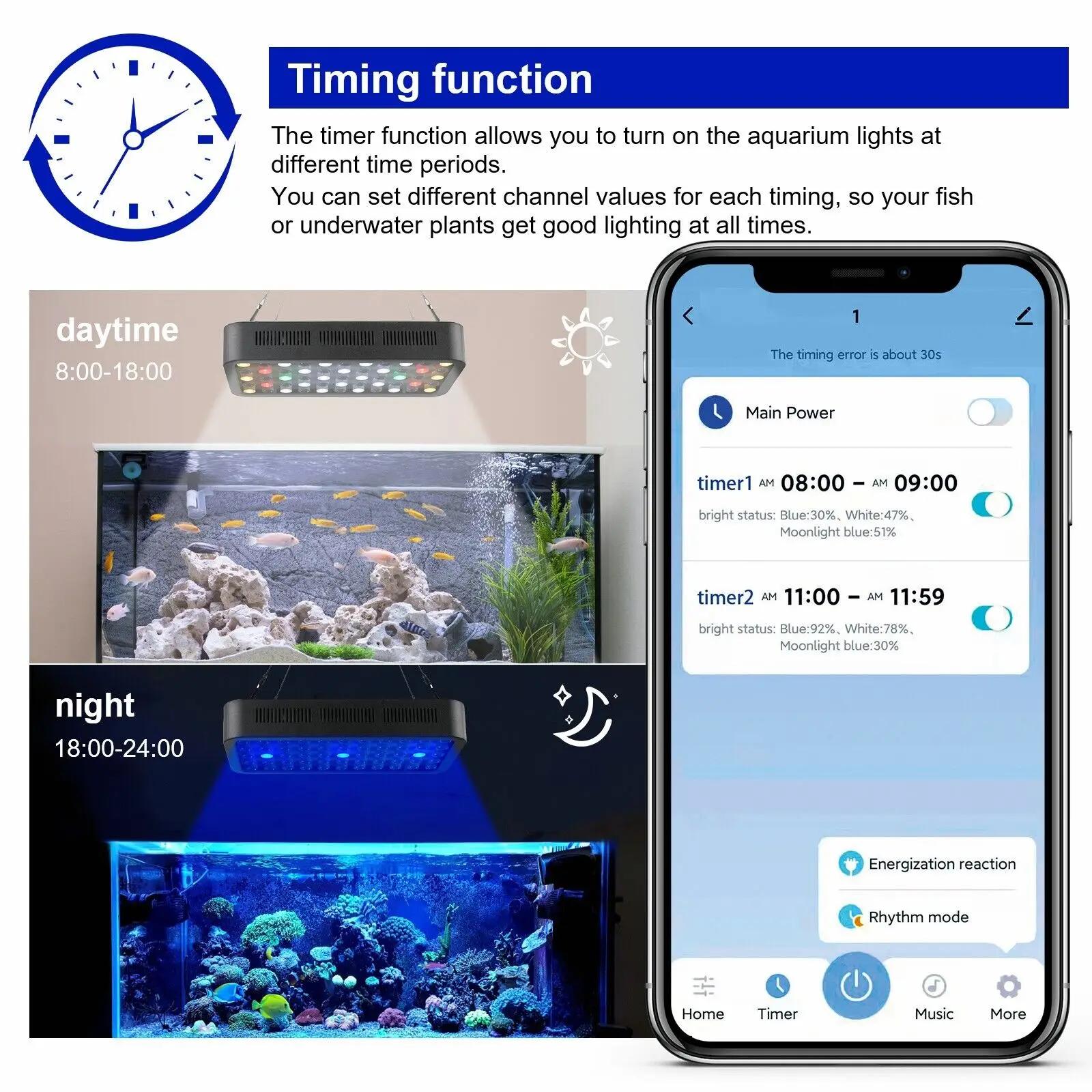Lumière d'aquarium Led à intensité variable, contrôle WiFi, 165W, avec trois canaux, contrôle intell