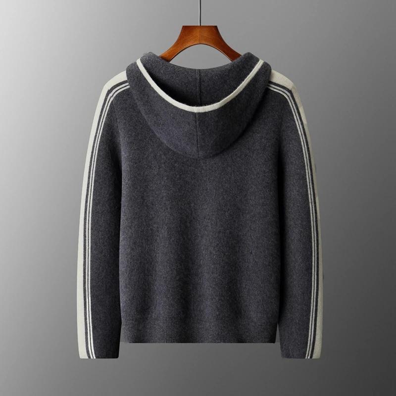 Lancement du nouveau produit: pull tricoté épais à capuche pour hommes 100% laine mérinos Cardigan à
