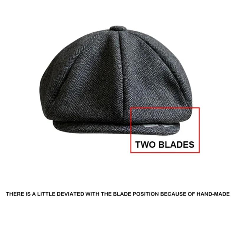 Casquettes de journal avec lame mode hommes laine mélange casquette plate Peaky chapeau conduite cha