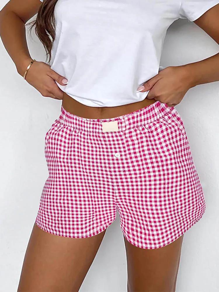 Short à carreaux pour adolescentes, ceinture élastique, Pull-On, tenue de salon décontractée, couleu