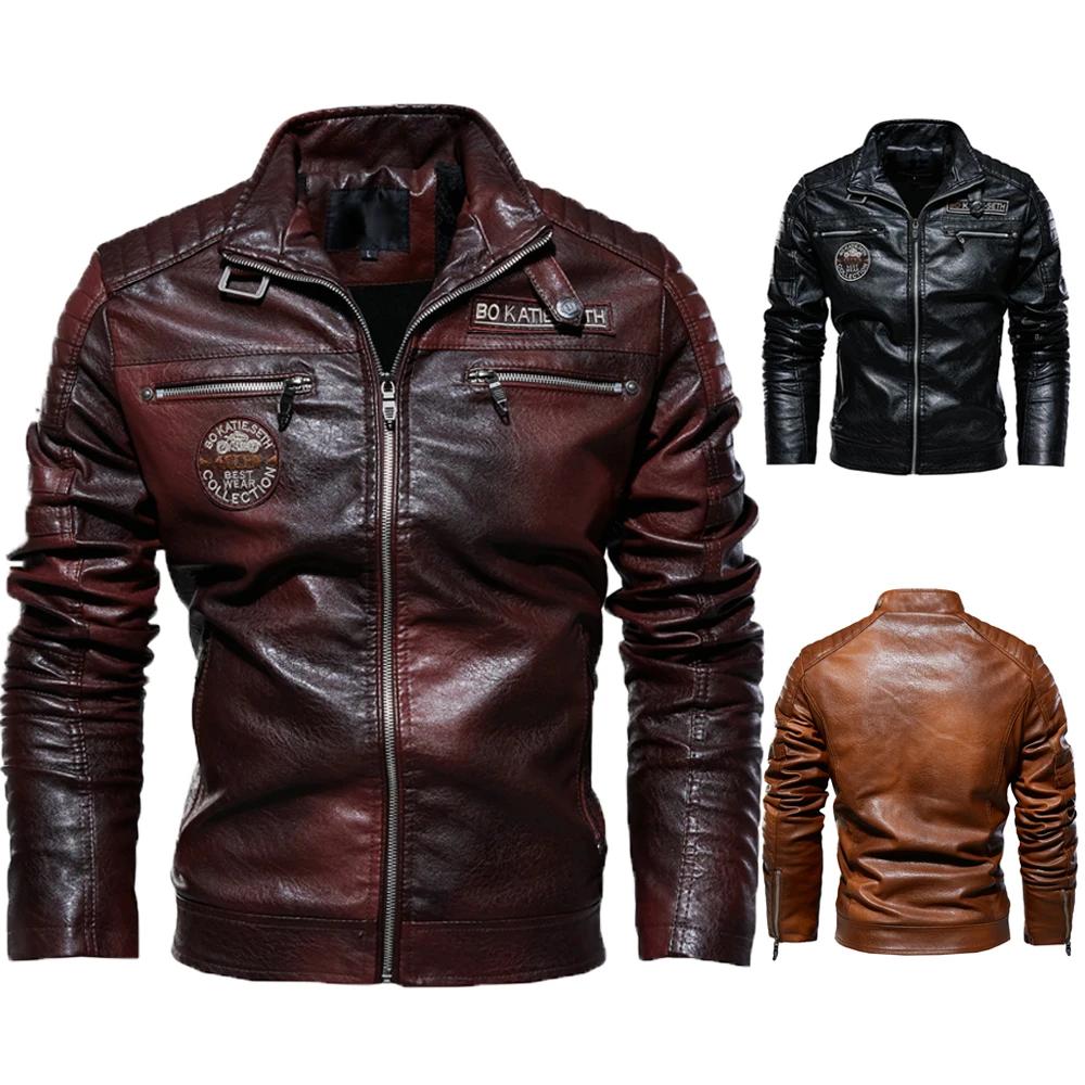 Veste en cuir à col montant pour hommes, vêtements d'extérieur légers en simili cuir pour moto