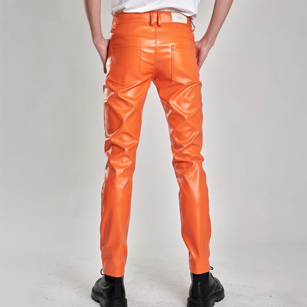 Pantalon en cuir pour hommes, coupe slim, extensible, mode, pantalon en cuir PU, discothèque, fête e