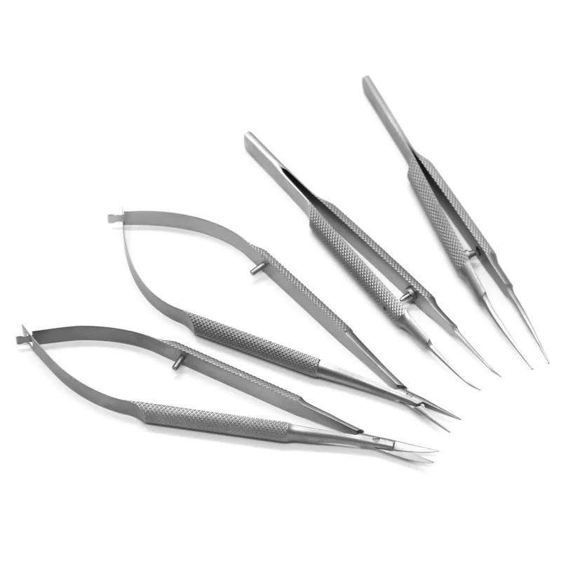 12,5 cm, acier inoxydable, instrument, ensemble, pince, aiguille, support, ciseaux, ophtalmique, ins