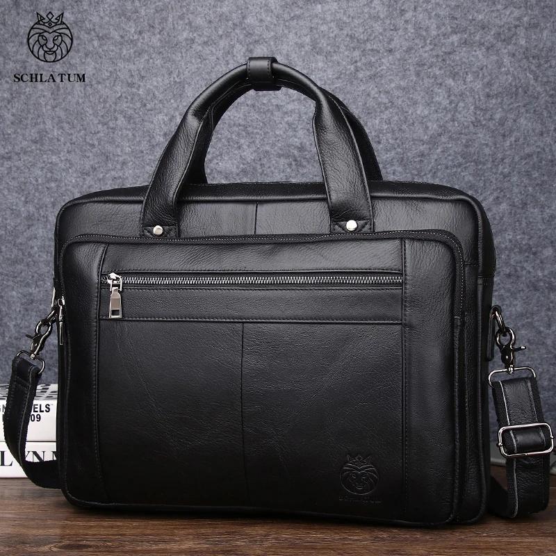 SCHLATUM Sac d'ordinateur de bureau en cuir véritable pour hommes, Porte-documents d'affaires, sacs 